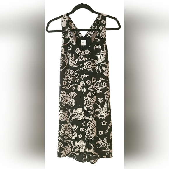 CAbi Dresses & Skirts - CAbi Dress Womens XS Black White/ Cream Padema Floral Racerback Mini Style 5263